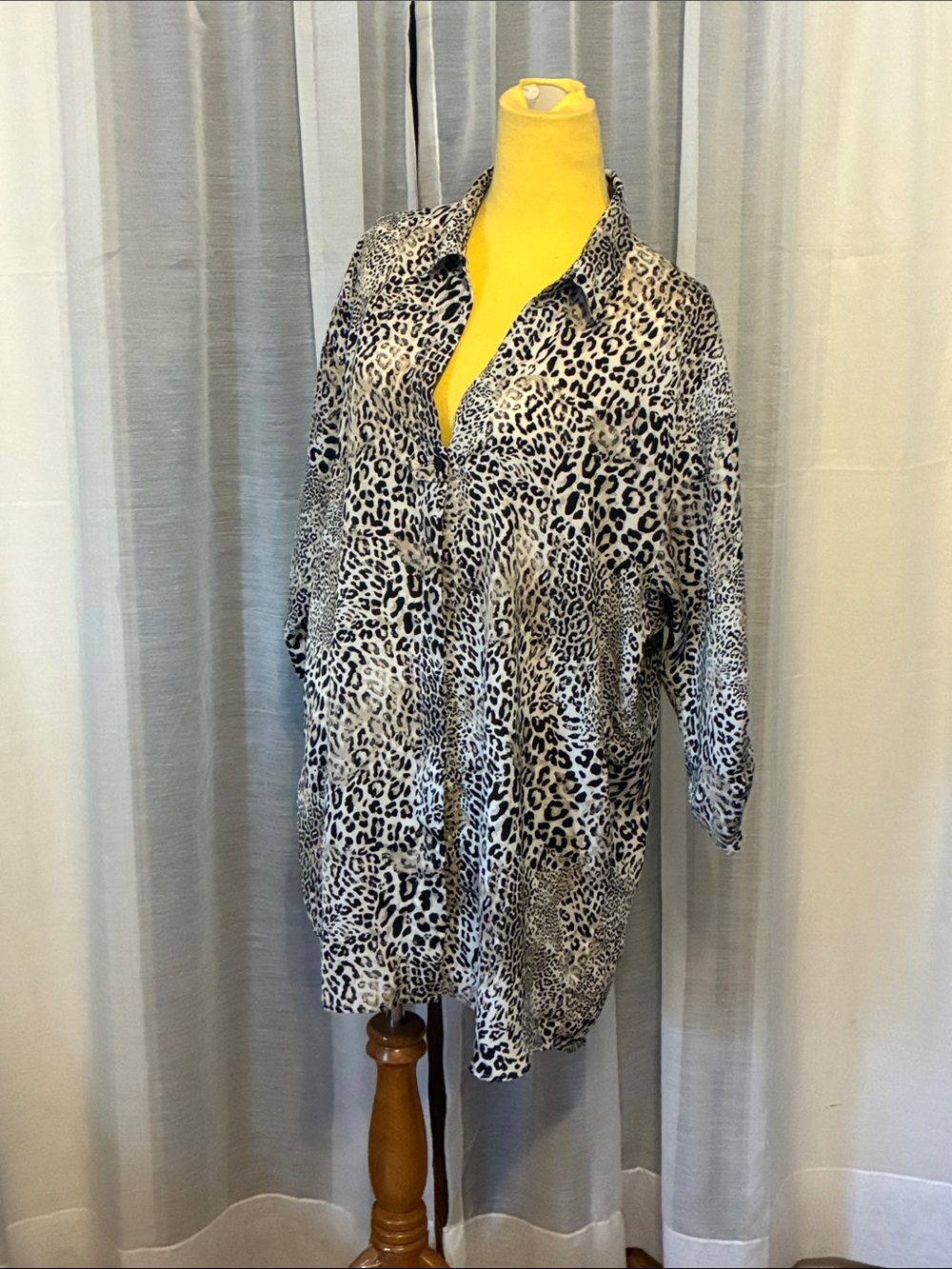 Leopard Print Long Sleeve Pajama Sleep Shirt Size Large Alfani Intimates